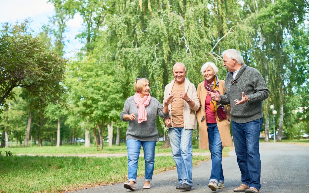 Seniors walking together retirement